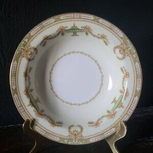 Vtg Noritake Japan 3852 "Lorento" Berry Bowl Gold Details Green Tan Urns Swags